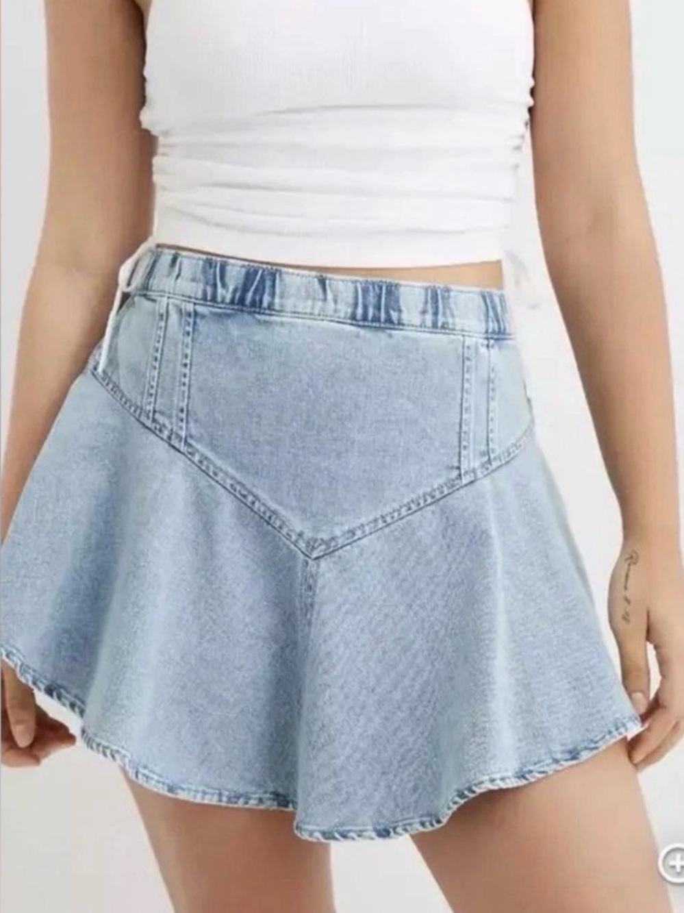 Aerie Light Blue Denim Circle Flare Mini Skirt Size XS